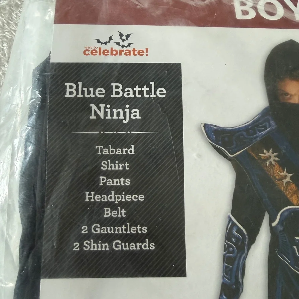 Way to Celebrate Blue Battle Ninja Costume Boys Size M 8 Blue Black 9pc Set
